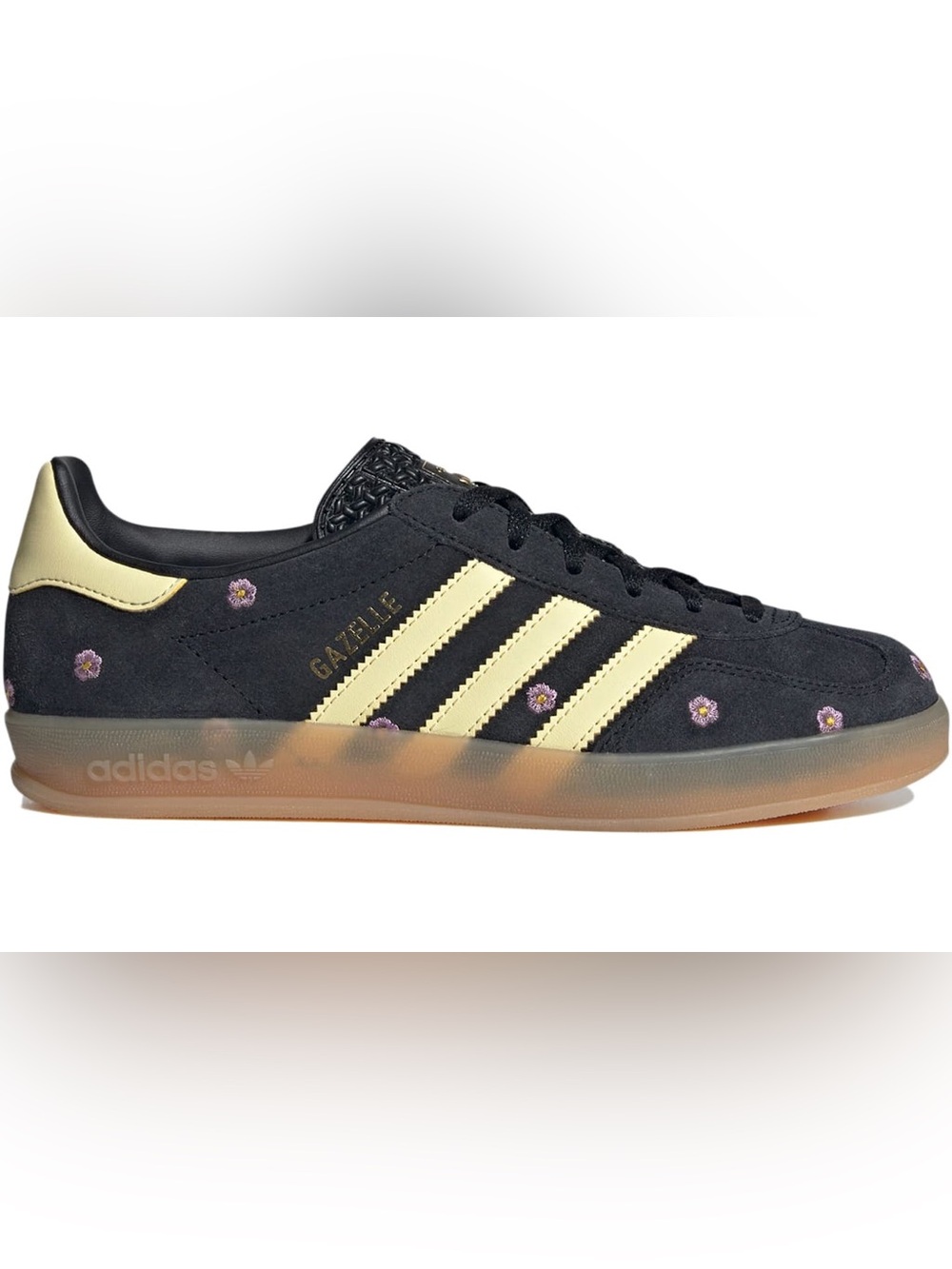 LIKE NEW adidas Gazelle Black and Gold Floral Suede Sneakers, Sz 7.5